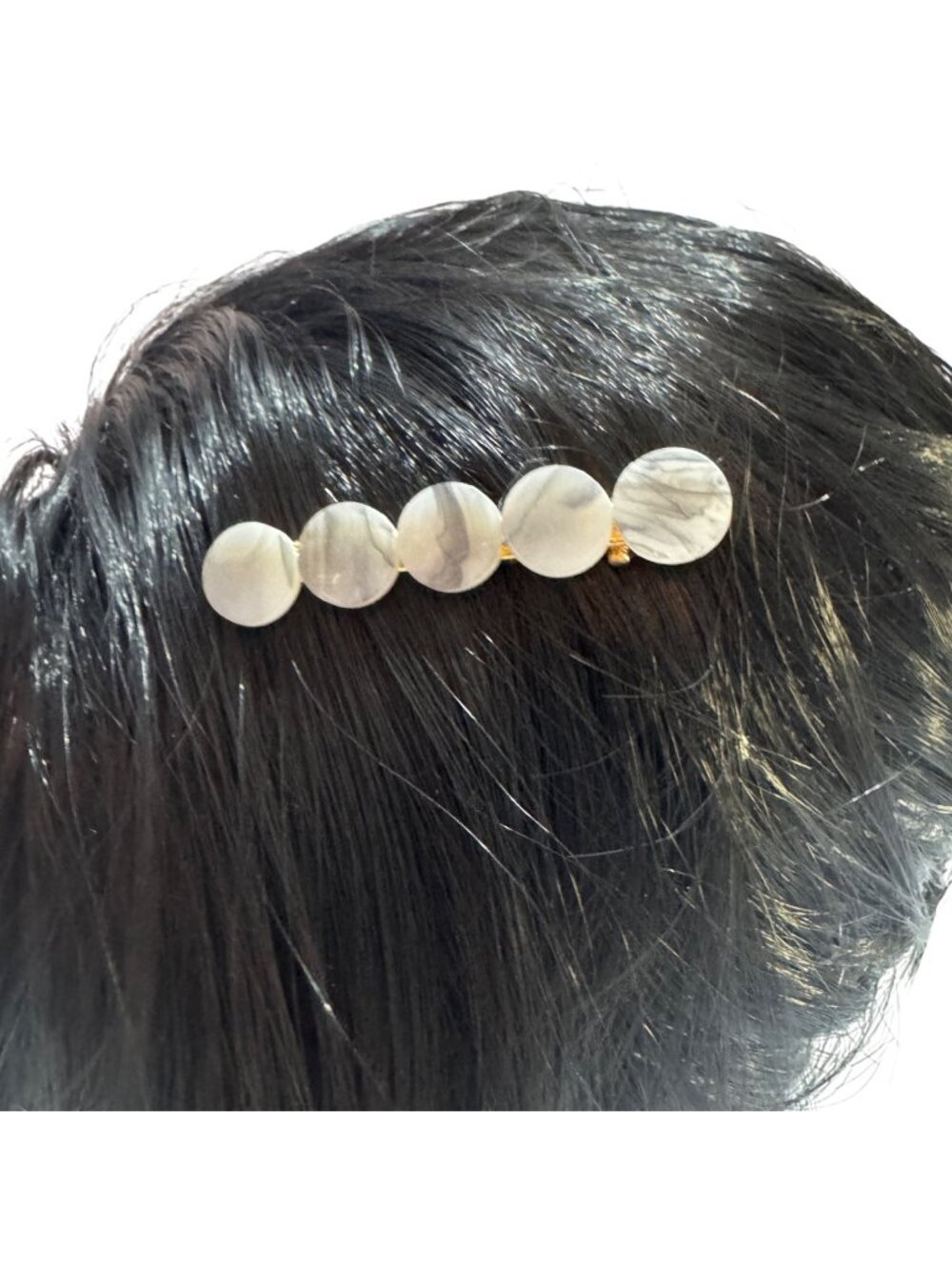 Marble Gray Hair Clip Gold Accent Alligator Style Hair Accessory Matte Texture